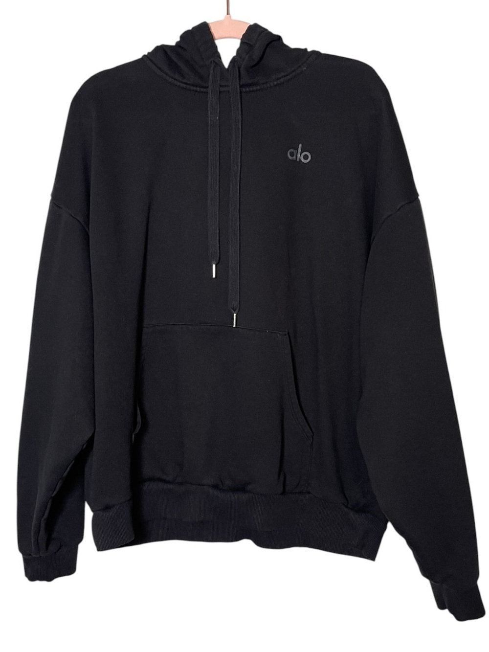 Alo Yoga Black Oversized Hoodie Size Large Athleisure Pullover Sweatshirt - Picture 2 of 4